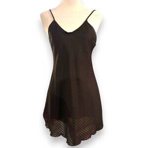 Victoria's Secret Vintage Gold Label Slip Dress Nightie Satin Black Stripes Sz S